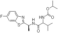 structure of CAS# 177406-68-7, Benthiavalicarb isopropyl;1-Methylethyl [(1S)-1-[[[(1R)-1-(6-fluoro-2-benzothiazolyl)ethyl]amino]carbonyl]-2-methylpropyl]carbamate