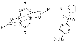 structure of CAS# 179162-34-6, Tetrakis[(S)-(-)-(p-dodecylphenylsulfonyl)prolinato]dirhodium(II)