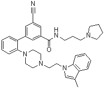structure of CAS# 1793053-37-8, 5-Cyano-2'-[4-[2-(3-methyl-1H-indol-1-yl)ethyl]-1-piperazinyl]-N-[3-(1-pyrrolidinyl)propyl]-[1,1'-biphenyl]-3-carboxamide