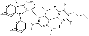 structure of CAS# 1805783-60-1, [4''-Butyl-2'',3'',5'',6''-tetrafluoro-3-methoxy-2',4',6'-tris(1-methylethyl)[1,1':3',1''-terphenyl]-2-yl]bis(tricyclo[3.3.1.1(3,7)]dec-1-yl)phosphine