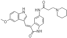 N-[2,3-Dihydro-3-[(5-methoxy-1H-indol-3-yl)methylene]-2-oxo-1H-indol-5-yl]-1-piperidinepropanamide molecular structure (CAS 181223-80-3)