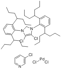 结构式 CAS# 1814936-54-3, (SP-4-1)-[1,3-双[2,6-双(1-丙基丁基)苯基]-4,5-二氯-1,3-二氢-2H-咪唑-2-亚基]二氯(3-氯吡啶-κN)-钯