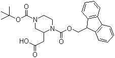 结构式 CAS# 183742-34-9, 4-Boc-1-Fmoc-2-哌嗪乙酸; 4-叔丁氧羰基-1-芴甲氧羰基-2-哌嗪乙酸