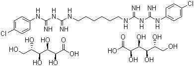 结构式 CAS# 18472-51-0, 葡萄糖酸氯己定; 1,6-双(N1-对氯苯基-N5-双胍基)己烷二葡萄糖酸盐; 洗必泰葡萄糖酸盐