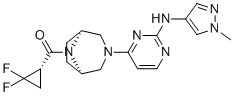 structure of CAS# 1883299-62-4, Brepocitinib;[(1S)-2,2-difluorocyclopropyl]-[(1R,5S)-3-[2-[(1-methylpyrazol-4-yl)amino]pyrimidin-4-yl]-3,8-diazabicyclo[3.2.1]octan-8-yl]methanone