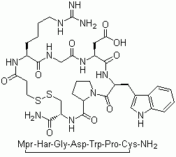 structure of CAS# 188627-80-7, Eptifibatide;N6-(Aminoiminomethyl)-N2-(3-mercapto-1-oxopropyl)-L-lysylglycyl-L-alpha-aspartyl-L-tryptophyl-L-prolyl-L-cysteinamide cyclic (1→6)-disulfide; Integrelin; Integrilin; Intrifiban