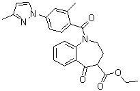 结构式 CAS# 1888294-91-4, 2,3,4,5-四氢-1-[2-甲基-4-(3-甲基-1H-吡唑-1-基)苯甲酰基]-5-氧代-1H-1-苯并氮杂卓-4-羧酸乙酯
