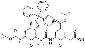 structure of CAS# 1890228-73-5, Boc-his(trt)-aib-glu(otbu)-gly-OH;2-[[(2S)-2-[[2-methyl-2-[[(2S)-2-[(2-methylpropan-2-yl)oxycarbonylamino]-3-(1-tritylimidazol-4-yl)propanoyl]amino]propanoyl]amino]-5-[(2-methylpropan-2-yl)oxy]-5-oxopentanoyl]amino]acetic acid