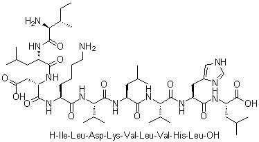 L-Isoleucyl-L-leucyl-L-alpha-aspartyl-L-lysyl-L-valyl-L-leucyl-L-valyl-L-histidyl-L-leucine molecular structure (CAS 1900669-20-6)