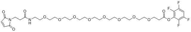 structure of CAS# 1924596-31-5, Mal-amido-PEG8-TFP ester;(2,3,5,6-tetrafluorophenyl) 3-[2-[2-[2-[2-[2-[2-[2-[2-[3-(2,5-dioxopyrrol-1-yl)propanoylamino]ethoxy]ethoxy]ethoxy]ethoxy]ethoxy]ethoxy]ethoxy]ethoxy]propanoate