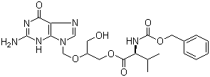 structure of CAS# 194154-40-0, Cbz-Valine ganciclovir;2-(2-Amino-1,6-dihydro-6-oxo-purin-9-yl)methoxy-3-hydroxy-1-propyl N-(benzyloxycarbonyl)-L-valinate; N-[(Phenylmethoxy)carbonyl]-L-valine 2-[(2-amino-1,6-dihydro-6-oxo-9H-purin-9-yl)methoxy]-3-hydroxypropyl ester