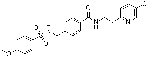 structure of CAS# 1943733-16-1, N-[2-(5-Chloro-2-pyridinyl)ethyl]-4-[[[(4-methoxyphenyl)sulfonyl]amino]methyl]benzamide;YU 238259