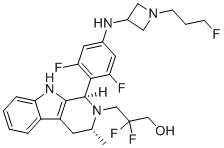 结构式 CAS# 1953133-47-5, (1R,3R)-1-[2,6-二氟-4-[[1-(3-氟丙基)-3-氮杂环丁基]氨基]苯基]-β,β-二氟-1,3,4,9-四氢-3-甲基-2H-吡啶并[3,4-b]吲哚-2-丙醇