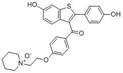 structure of CAS# 195454-31-0, Raloxifene N-Oxide;[6-hydroxy-2-(4-hydroxyphenyl)-1-benzothiophen-3-yl]-[4-[2-(1-oxidopiperidin-1-ium-1-yl)ethoxy]phenyl]methanone