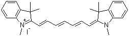 structure of CAS# 19764-96-6, 1,1',3,3,3',3'-Hexamethylindotricarbocyanine iodide;2-[7-(1,3-Dihydro-1,3,3-trimethyl-2H-indol-2-ylidene)hepta-1,3,5-trienyl]-1,3,3-trimethyl-3H-indolium iodide