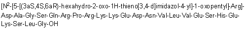 N2-[5-[(3aS,4S,6aR)-Hexahydro-2-oxo-1H-thieno[3,4-d]imidazol-4-yl]-1-oxopentyl]-L-arginyl-L-alpha-aspartyl-L-alanylglycyl-L-seryl-L-glutaminyl-L-arginyl-L-prolyl-L-arginyl-L-lysyl-L-lysyl-L-alpha-glutamyl-L-alpha-aspartyl-L-asparaginyl-L-valyl-L-leucyl-L-valyl-L-alpha-glutamyl-L-seryl-L-histidyl-L-alpha-glutamyl-L-lysyl-L-seryl-L-leucylglycine molecular structure (CAS 198341-96-7)