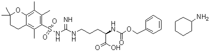 N5-[[[(3,4-Dihydro-2,2,5,7,8-pentamethyl-2H-1-benzopyran-6-yl)sulfonyl]amino]iminomethyl]-N2-[(phenylmethoxy)carbonyl]-D-ornithine compd. with cyclohexanamine (1:1) molecular structure (CAS 200191-08-8)