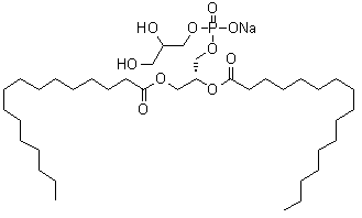 structure of CAS# 200880-41-7, Coatsome MG 6060LS;1,1'-[(1R)-1-[[[(2,3-Dihydroxypropoxy)hydroxyphosphinyl]oxy]methyl]-1,2-ethanediyl] dihexadecanoate sodium salt (1:1)