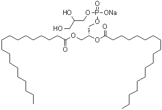 结构式 CAS# 200880-42-8, (1R)-1-[[[(2,3-二羟基丙氧基)羟基亚膦酰基]氧基]甲基]-1,2-乙二基双十八烷酸酯单钠盐