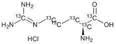 structure of CAS# 201740-91-2, L-Arginine-<sup>13</sup>C<sub>6</sub> hydrochloride;(2S)-2-amino-5-(diamino(113C)methylideneamino)(1,2,3,4,5-13C5)pentanoic acid hydrochloride