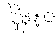 结构式 CAS# 202463-68-1, 1-(2,4-二氯苯基)-5-(4-碘苯基)-4-甲基-N-4-吗啉基-1H-吡唑-3-甲酰胺