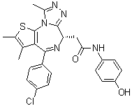 结构式 CAS# 202590-98-5, (S)-4-(4-氯苯基)-N-(4-羟基苯基)-2,3,9-三甲基-6H-噻吩并[3,2-f][1,2,4]三唑并[4,3-a][1,4]二氮杂卓-6-乙酰胺