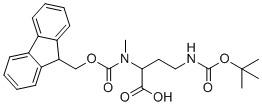 structure of CAS# 2044702-38-5, Fmoc-N-Me-Dab(Boc)-OH;2-[9H-fluoren-9-ylmethoxycarbonyl(methyl)amino]-4-[(2-methylpropan-2-yl)oxycarbonylamino]butanoic acid