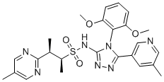 structure of CAS# 2049980-18-7, Azelaprag;(2S,3R)-N-[4-(2,6-dimethoxyphenyl)-5-(5-methylpyridin-3-yl)-1,2,4-triazol-3-yl]-3-(5-methylpyrimidin-2-yl)butane-2-sulfonamide