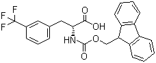 structure of CAS# 205526-28-9, Fmoc-D-3-Trifluoromethylphenylalanine;Fmoc-D-Phe(3-trifluoromethyl)-OH; Fmoc-D-Phe(3-CF3)-OH; Fluorenylmethoxycarbonyl-D-3-trifluoromethylphenylalanine