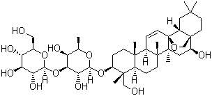 structure of CAS# 20736-09-8, Saikosaponin A;(3beta,4alpha,16beta)-13,28-Epoxy-16,23-dihydroxyolean-11-en-3-yl-6-deoxy-3-O-beta-D-glucopyranosyl-beta-D-galactopyranoside