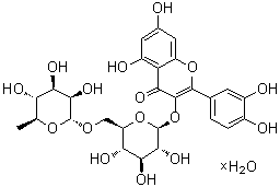 结构式 CAS# 207671-50-9, 3-[[6-O-(6-脱氧-alpha-L-甘露糖基)-beta-D-吡喃葡萄糖基]氧基]-2-(3,4-二羟基苯基)-5,7-二羟基-4H-1-苯并吡喃-4-酮水合物