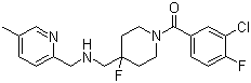 structure of CAS# 208110-64-9, Befiradol;1-(3-Chloro-4-fluorobenzoyl)-4-fluoro-N-[(5-methyl-2-pyridinyl)methyl]-4-piperidinemethanamine