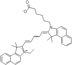 2-[5-[3-(5-Carboxypentyl)-1,3-dihydro-1,1-dimethyl-2H-benz[e]indol-2-ylidene]-1,3-pentadienyl]-3-ethyl-1,1-dimethyl-1H-benz[e]indolium inner salt molecular structure (CAS 210834-22-3)