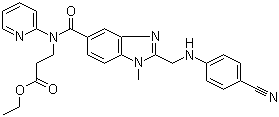 structure of CAS# 211915-84-3, 3-[[[2-[[(4-Cyanophenyl)amino]methyl]-1-methyl-1H-benzimidazol-5-yl]carbonyl]pyridin-2-ylamino]propionic acid ethyl ester;Ethyl 3-(2-(((4-cyanophenyl)amino)methyl)-1-methyl-N-(pyridin-2-yl)-1H-benzo[d]imidazole-5-carboxamido)propanoate