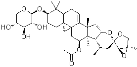 (3beta,12beta,16beta,23S,24R,25R)-12-(Acetyloxy)-16,23:23,26:24,25-triepoxy-9,19-cyclolanost-7-en-3-yl beta-D-xylopyranoside molecular structure (CAS 214146-75-5)