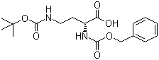 structure of CAS# 214852-60-5, N-Cbz-N'-Boc-D-2,4-Diaminobutyric acid;(2R)-4-[[(1,1-Dimethylethoxy)carbonyl]amino]-2-[[(phenylmethoxy)carbonyl]amino]butanoic acid