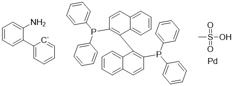 structure of CAS# 2151915-22-7, rac-BINAP-Pd-G3;2'-(Amino-?N)[1,1'-biphenyl]-2-yl-?C][[2'-(diphenylphosphino)[1,1'-binaphthalen]-2-yl]diphenylphosphine-?P](methanesulfonato-?O)palladium