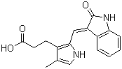 structure of CAS# 215543-92-3, 2-[(1,2-Dihydro-2-oxo-3H-indol-3-ylidene)methyl]-4-methyl-1H-pyrrole-3-propanoic acid;3-[3-(2-Carboxyethyl)-4-methylpyrrol-2-methylidenyl]-2-indolinone; SU 5402