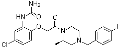 structure of CAS# 217645-70-0, (2R)-1-[[[4-Chloro-2-(ureido)phenoxy]methyl]carbonyl]-2-methyl-4-(4-fluorobenzyl)piperazine