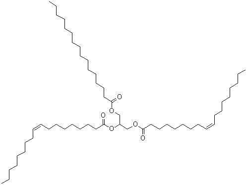 structure of CAS# 2190-30-9, Glyceryl 1-palmitate-2,3-dioleate;1,2-Dioleoyl-3-palmitoylglycerol; 1-Palmito-2,3-diolein; 1-Palmito-2-oleo-3-olein; 2-Oleoyl-1-oleoyl-3-palmitin; 3-Palmito-1,2-diolein