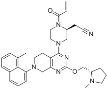 structure of CAS# 2206736-04-9, 2-[(2S)-4-[7-(8-methylnaphthalen-1-yl)-2-[[(2S)-1-methylpyrrolidin-2-yl]methoxy]-6,8-dihydro-5H-pyrido[3,4-d]pyrimidin-4-yl]-1-prop-2-enoylpiperazin-2-yl]acetonitrile