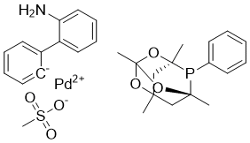 structure of CAS# 2230788-58-4, meCgPPh Pd G3;[(1,3,5,7-Tetramethyl-6-phenyl-2,4,6-trioxa-6-phosphaadamantane)-2-(2'-amino-1,1'-biphenyl)]palladium(II) methanesulfonate