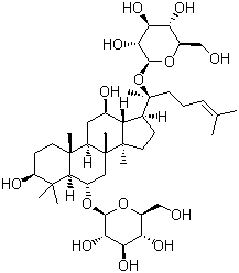 structure of CAS# 22427-39-0, Ginsenoside Rg1;(3b,6a,12b)-3,12-Dihydroxydammar-24-ene-6,20- diylbis(beta-D-glucopyranoside); Sanchinoside C1