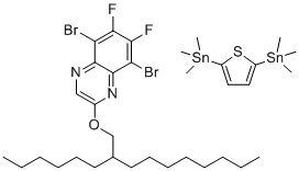 structure of CAS# 2269476-13-1, PTQ10;5,8-dibromo-6,7-difluoro-2-(2-hexyldecoxy)quinoxaline trimethyl-(5-trimethylstannylthiophen-2-yl)stannane