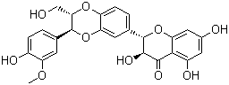 结构式 CAS# 22888-70-6, 水飞蓟宾; 水飞蓟素; 西利马林; 2,3-二氢-3-(4-羟基-3-甲氧基苯基)-2-羟甲基-6-(3,5,7-三羟基-4-氧代苯并吡喃-2-基)苯并二氧六环