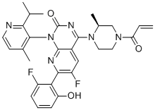 structure of CAS# 2296729-00-3, Sotorasib;6-fluoro-7-(2-fluoro-6-hydroxyphenyl)-1-(4-methyl-2-propan-2-ylpyridin-3-yl)-4-[(2S)-2-methyl-4-prop-2-enoylpiperazin-1-yl]pyrido[2,3-d]pyrimidin-2-one