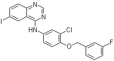 structure of CAS# 231278-20-9, N-[3-Chloro-4-(3-fluorobenzyloxy)phenyl]-6-iodoquinazolin-4-amine