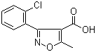 结构式 CAS# 23598-72-3, 3-(2-氯苯基)-5-甲基-4-异恶唑羧酸; 5-甲基-3-(2-氯苯基)-4-异恶唑甲酸