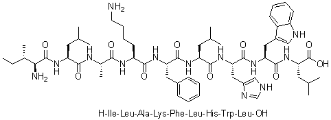 L-Isoleucyl-L-leucyl-L-alanyl-L-lysyl-L-phenylalanyl-L-leucyl-L-histidyl-L-tryptophyl-L-leucine molecular structure (CAS 242807-35-8)