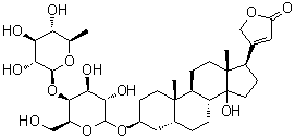 (3beta,5beta)-3-[(6-Deoxy-4-O-beta-D-glucopyranosyl-L-galactopyranosyl)oxy]-14-hydroxycard-20(22)-enolide molecular structure (CAS 2446-63-1)